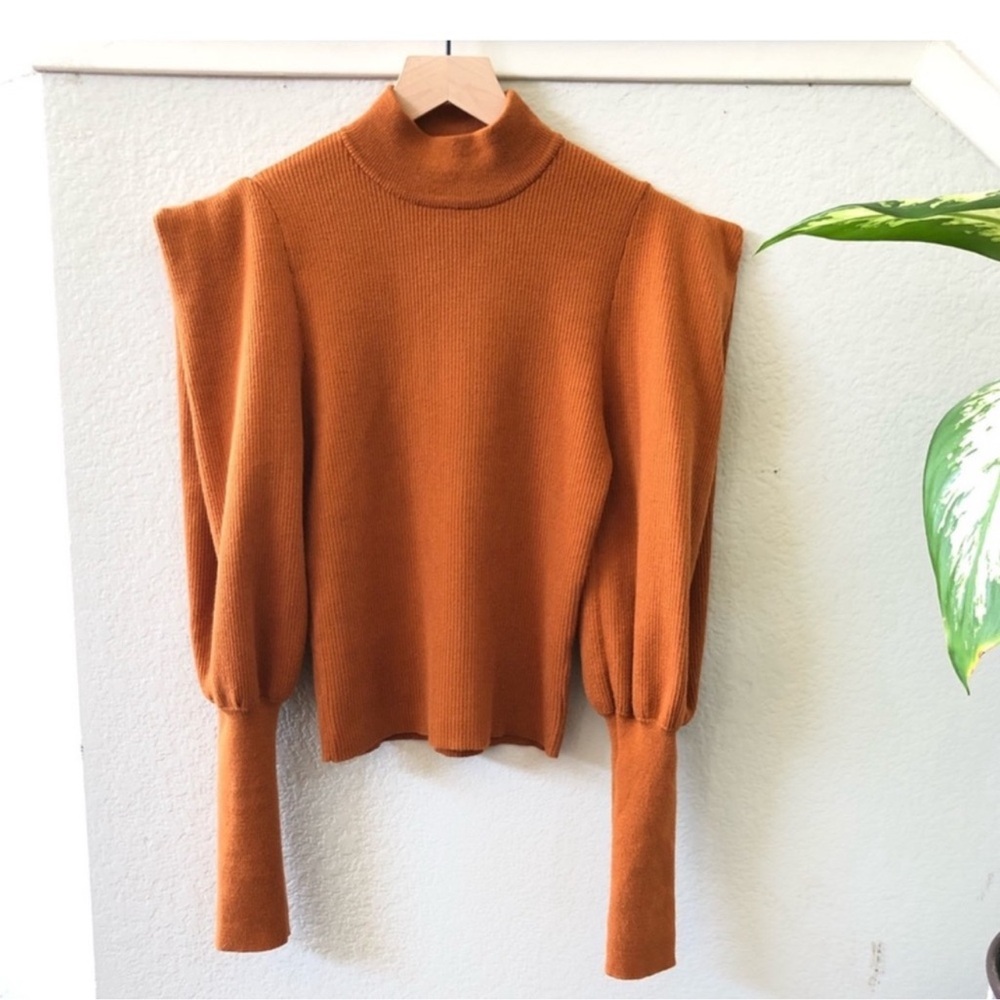 Forever 21 Sweater Rust Burnt Orange Balloon Sleeve Mock Soft size L